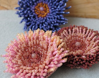 Aster Large Flower Brooch Pin - Bulk Beaded jewelry handmade with Tourmaline, Spinel