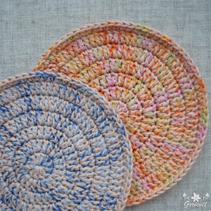 Round crochet coasters Light multicolor Small knitted doilies 12 cm Tight knit drink coaster Crochet placemats Boho table decor Gift hostess