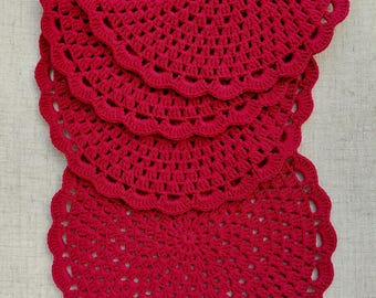 Round doily crochet cotton Delicate lace napkin Burgundy knitted doilies Country style kitchen table decor Lace doily set of 2 Gift for mom