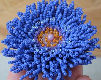 Purple Aster Large Flower Brooch Pin - Bulk Beaded jewelry handmade with Tourmaline, Spinel