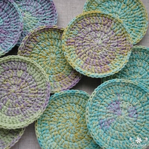 Boho Cup coasters Round crochet mug rug Rainbow small doilies handmade Chunky knitted of mixed yarn Cute gift hostess