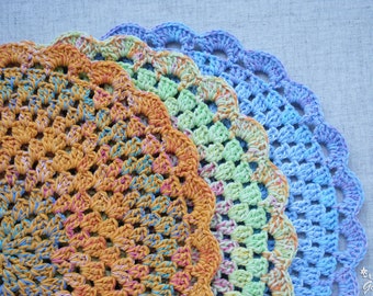 Rainbow Crochet Doily: Chunky Knit Cotton Boho Table Decor