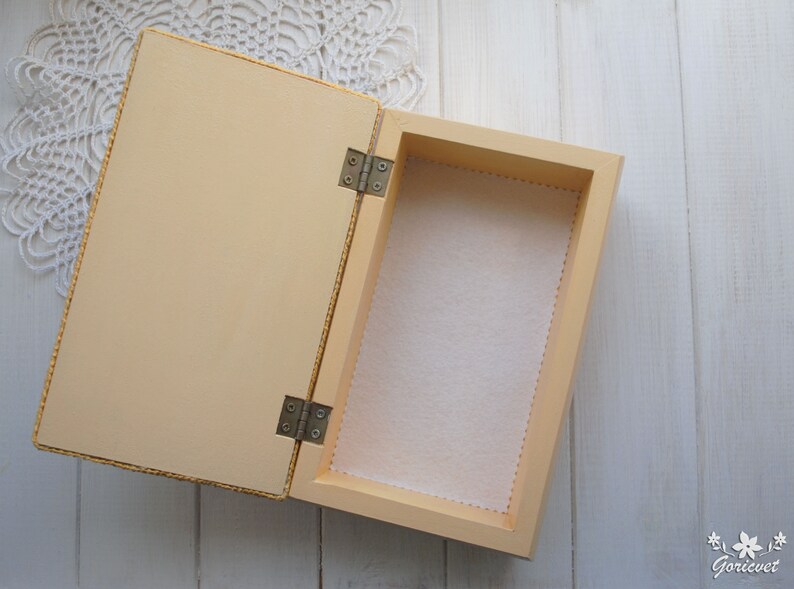 Wood jewelry box Floral bouquet embroidered box Yellow Lilies Etsy