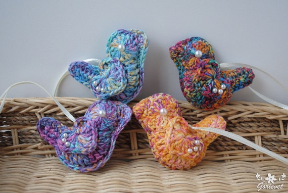 Tiny Crochet bird Hanging ornaments Easter Knitted decoration Dopamine decor handmade