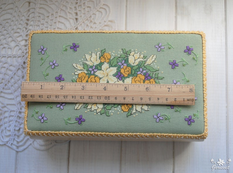 Wood jewelry box Floral bouquet embroidered box Yellow Lilies Etsy