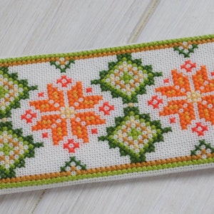 Embroidered tie Ukrainian gift Baby cotton necktie Orange green Hand cross stitch Ethnic boy clothes Ukraine folk art Unique pre tied tie image 6