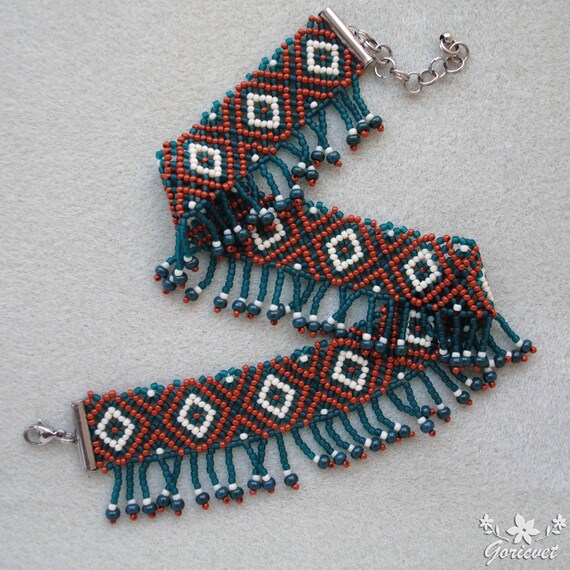Ukrainian beaded choker fringe Seed bead woven necklace Traditional Ukraine native jewelry handmade - Sylianka