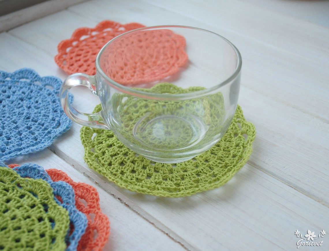 Crochet Lace Coasters Cotton Delicate Table Decor Multicolored Etsy