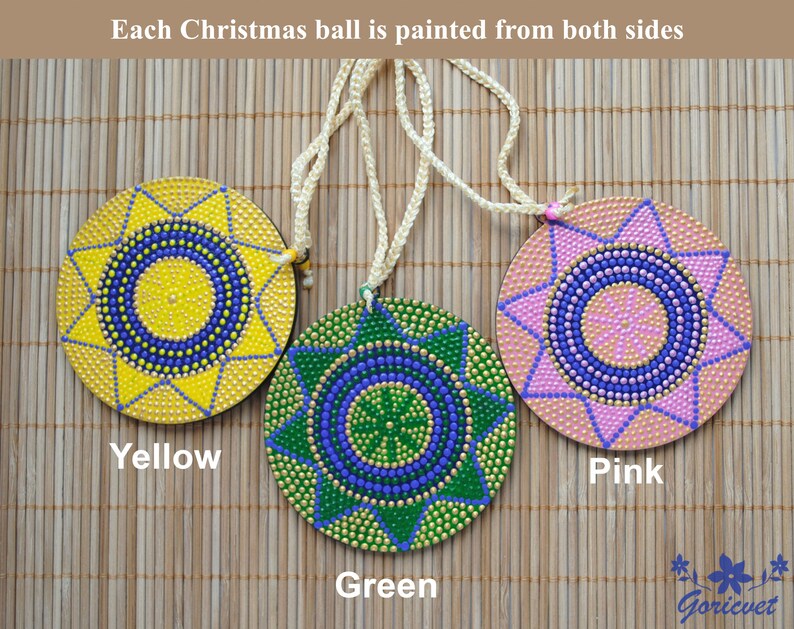 Christmas balls Holiday painted ornaments Wood hanging | Etsy