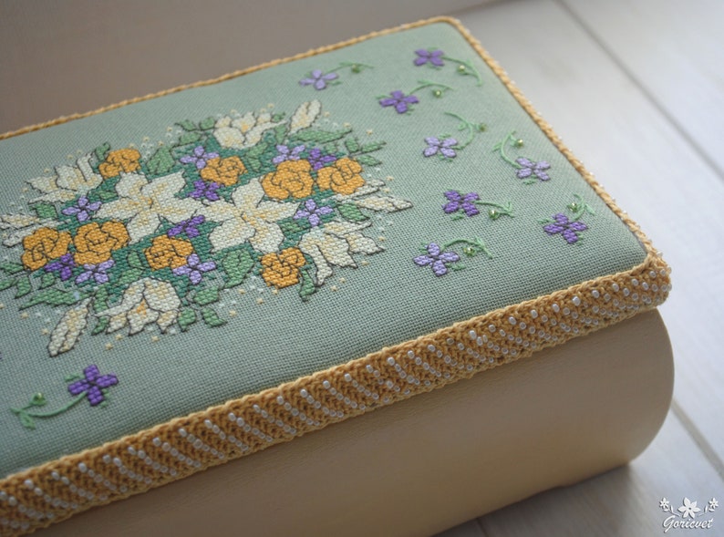 Wood jewelry box Floral bouquet embroidered box Yellow Lilies Etsy