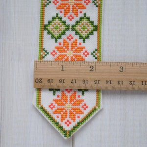 Embroidered tie Ukrainian gift Baby cotton necktie Orange green Hand cross stitch Ethnic boy clothes Ukraine folk art Unique pre tied tie image 4