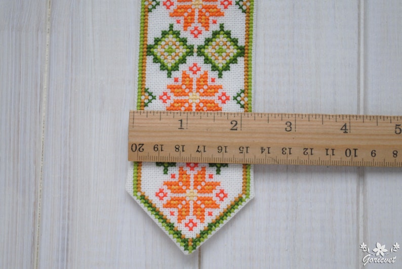 Embroidered tie Ukrainian gift Baby cotton necktie Orange green Hand cross stitch Ethnic boy clothes Ukraine folk art Unique pre tied tie image 4