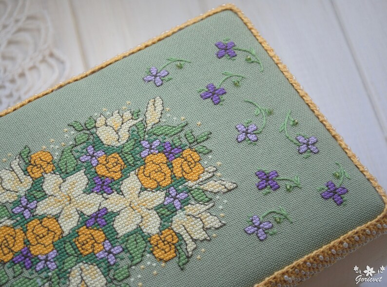 Wood jewelry box Floral bouquet embroidered box Yellow Lilies Etsy