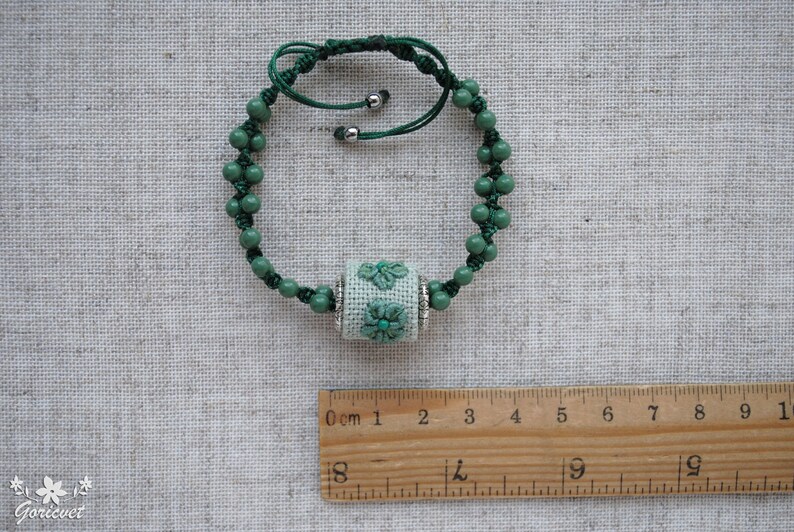 Four Leaf Clover Embroidered Bracelet Green Macrame Bracelet - Etsy
