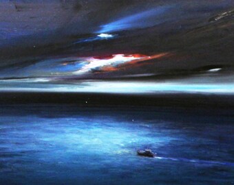 Digital Download – Navy Blue Seascape Oil Painting Photo – Printable Coastal Wall Art – High-Resolution Ocean Print