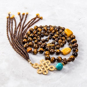 Meditation Mala Necklace Beads Bohemian Gemstone Long Mala Green Bead Stone Tassel Necklace Spiritual Chakra Mala Healing Mala Jewelry