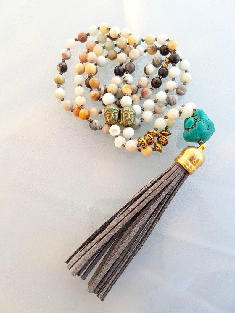 Unique Gifts for Women Mala Necklace Long Necklace Colorful Gemstone Necklace Buddhist Mala Bead Tassel Necklace Chakra Necklace