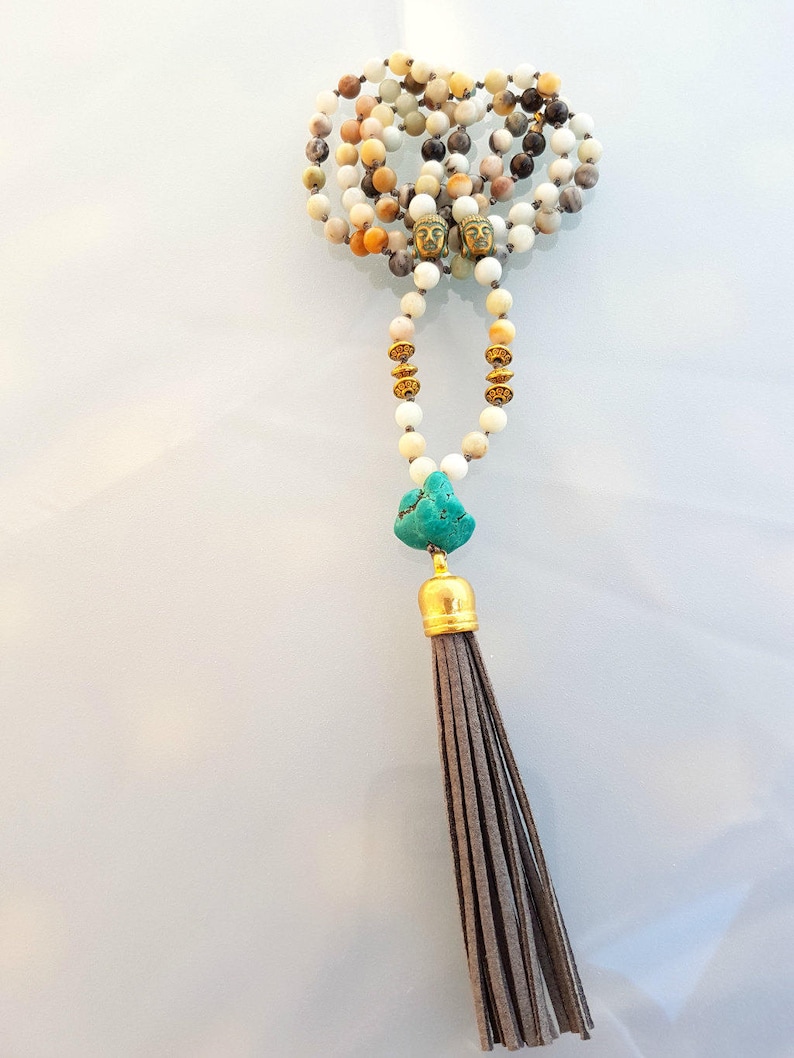 Unique Gifts for Women Mala Necklace Long Necklace Colorful Gemstone Necklace Buddhist Mala Bead Tassel Necklace Chakra Necklace