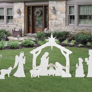 Complete Medium White Outdoor Nativity Scene