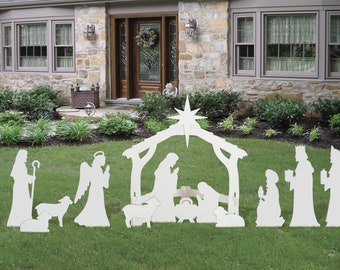 Complete Medium White Outdoor Nativity Scene