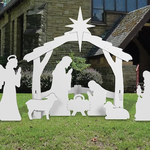 Complete Large Outdoor White Nativity Scene W/ All 3 Addons