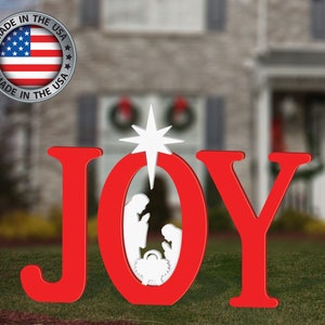 Outdoor Red Joy Nativity Display