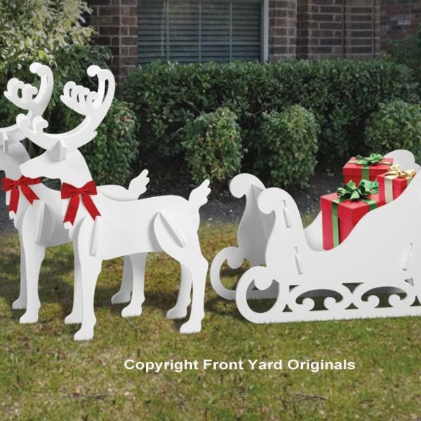 Medium White Reindeer Display (2 Deer) and Sleigh Combo