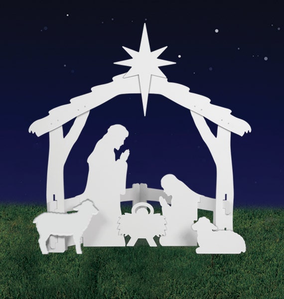 Large Outdoor White Nativity Scene
