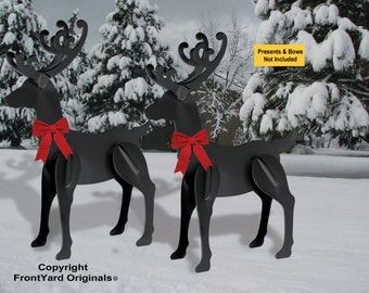 All-Weather Large Black Reindeer Yard Display (2 Head-Up Deer)