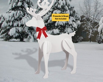 Single All-Weather Large White Reindeer Yard Display (Head-Up Deer)