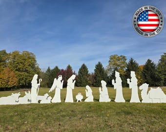 Complete Life-Size Outdoor White Nativity Scene W/ All 3 Addons
