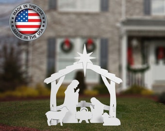 Medium White Outdoor Nativity Scene