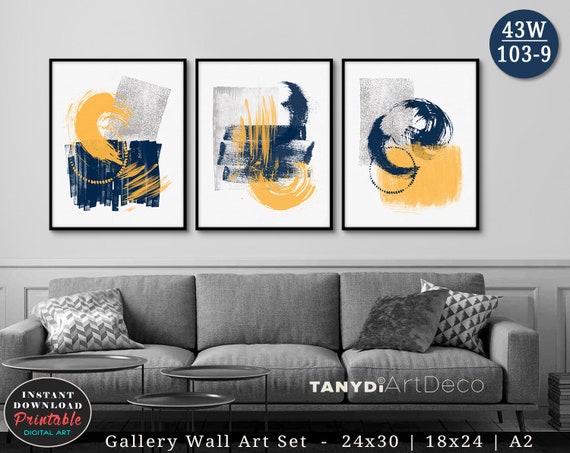 Set Of 3 Abstract Watercolor Paintings Brush Strokes Trendy Etsy