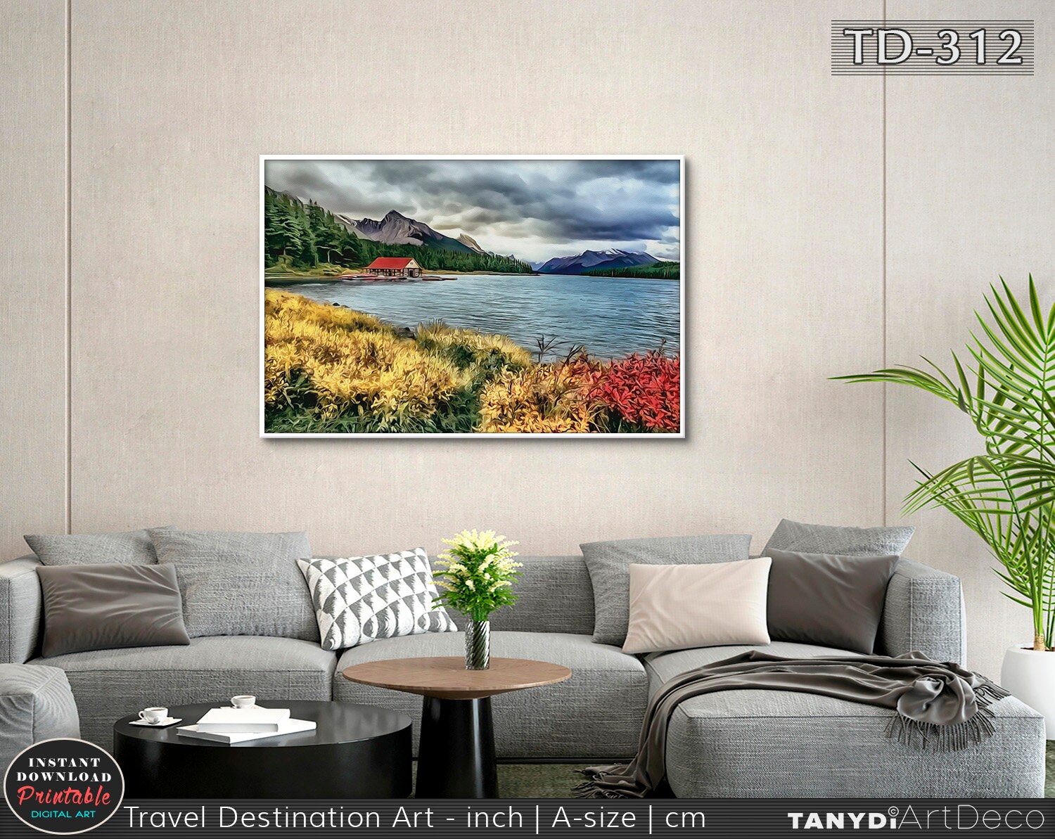 Maligne Lake Horizontal Digital Painting Lake in Fall | Etsy