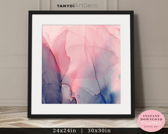 Blush Blue Pink Abstract Watercolor Painting Pastel Colors Etsy
