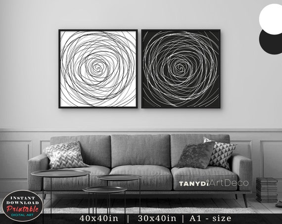 Black And White Spirals Art Print Set Of 2 Minimal Trendy Etsy