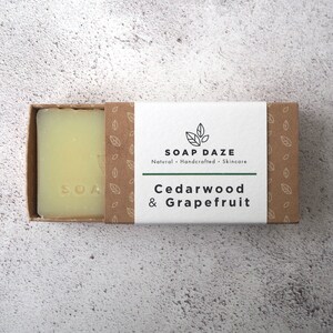 Cedarwood & Grapefruit soap, vegan, handmade, natural, zero waste, bar soap. Boxed, gift for her, gift for him. image 1