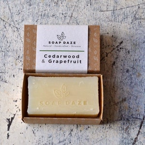 Cedarwood & Grapefruit soap, vegan, handmade, natural, zero waste, bar soap. Boxed, gift for her, gift for him. image 2