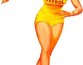 VEEDOL Pin-Up 18 quot Pin-Up Laser Cut Metal Sign