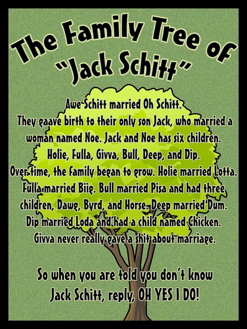 You Don T Know Jack Schitt Story The Family Tree of Jack Schitt You Don't Know Schitt Home | Etsy