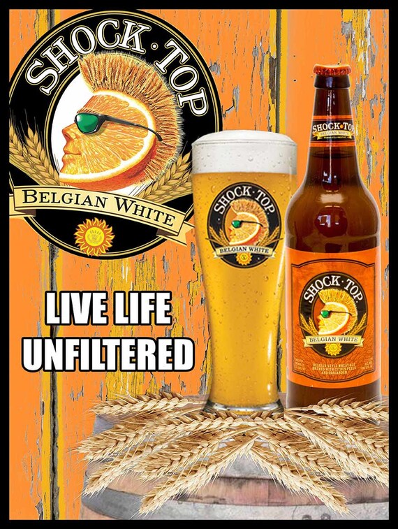 Shock Top Beer Belgian White Barrel Bottle With Glass Etsy