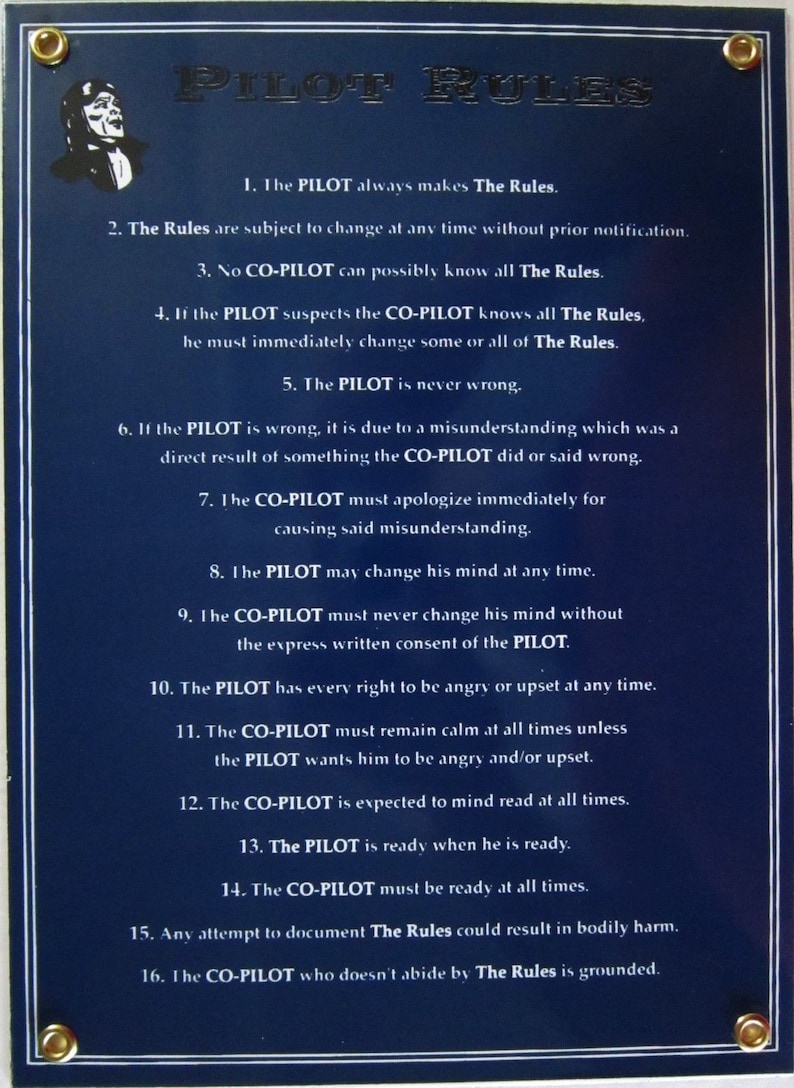Pilot Rules Airplane Aviation Aircraft Plane Flying Etsy