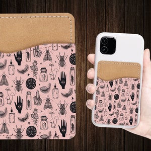 Pink Esoteric Phone Wallet - Soporte adhesivo de cuero de la tarjeta de cuero de la PU para el teléfono - Regalo personalizado - Stick on Pocket - Card Caddy