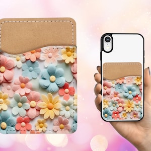 3D Blumen Design Telefon Brieftasche - Pastell Klebende PU Leder Kartenhalter für Telefon - Kundenspezifisches Geschenk - Kleben auf Tasche - Kartenhalter