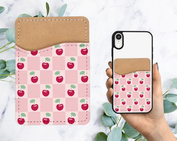 Cherries Phone Wallet Adhesive PU Leather Card Holder for Phone