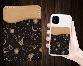 Dark Esoteric Phone Wallet - Gothic Adhesive PU Leather Card Holder For Phone - Custom Gift - Stick on Pocket - Card Caddy