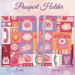 Retro Groovy Design Passport Cover - 70er 80er Jahre PU Leder Brieftasche Kartenhalter für Dokumente - individuelles Geschenk