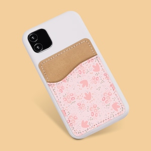 Portafoglio del telefono con modello di fiori carini - Supporto per carte adesivo in pelle PU per telefono - Regalo personalizzato - Stick on Pocket - Card Caddy