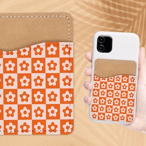 Retro Bloem Design Telefoon Portemonnee - 70s 80s Groovy Zelfklevende PU Lederen Kaarthouder Voor Telefoon - Aangepast Cadeau - Stick op Zak - Kaart Caddy