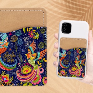 Colorido patrón de la cartera del teléfono - Adhesivo PU titular de la tarjeta de cuero para el teléfono - Regalo personalizado - Stick en el bolsillo - Caddy de la tarjeta